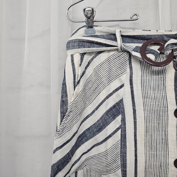 Mlle Gabrielle Blue Off White Striped Peasant Skirt Boho Beach Gauzy Belted L - Picture 3 of 10